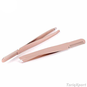 Pince à épiler de haute qualité en or rose à pointe inclinée avec peigne, outil de beauté de précision pour l'isolation des cils - Product Image 6