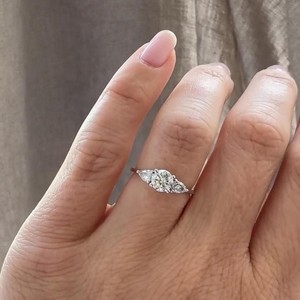 Custom 0.50ct Lab Grown Diamond 3 Stone <b>Ring</b> 14K 18K Solid Gold Teardrop Accent Band Wholesale B2B Bridal Jewelry Factory Price - Product Image 1