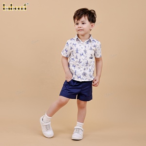 BC1441 Boy Nautical Sketch <b>Shirt</b>-100% Cotton OEKO-TEX Certified <b>Flame</b> Retardant Spring/Summer - Product Image 2