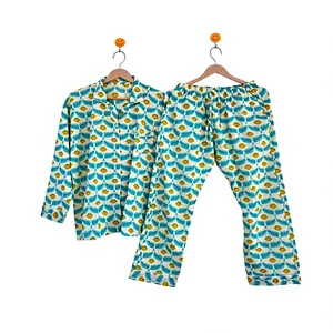 Conjunto de Pijama de Algodón 100% con Estampado Floral para Mujer, Manga Larga, Cuello Camisero, Suave, Largo, Ropa de Dormir Informal - Product Image 3