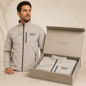 Men's <b>Light</b> Beige Soft <b>Shell</b> Jacket Stand Collar Zipper Closure Custom Logo Front Windproof Autumn Casual Wear Softshell Jacket - Product Image 6
