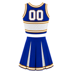 Ensemble d'uniforme de cheerleading bleu : Crop top et jupe plissée pour compétition de danse d'équipe, tenue de performance sportive - Product Image 2