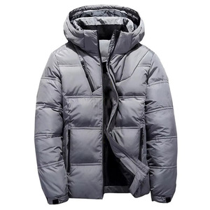 Gray <b>Red</b> Black Custom Men Hooded Puffer <b>Jacket</b> Padded Winter Coat Water Resistant Chest Zip Pocket OEM Factory Premium Wear - Product Image 3