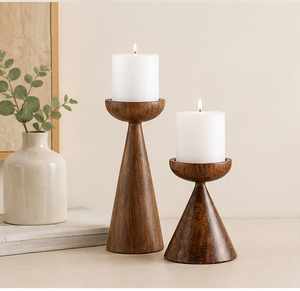 Handmade Modern Wooden Pillar <b>Candle</b> Holder <b>Set</b> Of 2 Minimalist Mango Wood Candlestick Stand For Table Centerpiece Decoration - Product Image 6