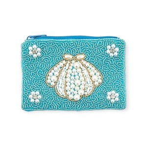 Handmade Beaded <b>Coin</b> Purse Embroidered Zipper Pouch Square Fashion Blue Shell Pattern Daily Use - Product Image 4
