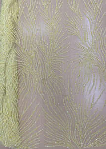 Tela de Encaje con Cuentas Amarillas de Lujo, Bordado a Mano con Lentejuelas y Perlas, Tul de Malla para Vestidos de Noche y de Novia de Alta Gama - Product Image 4