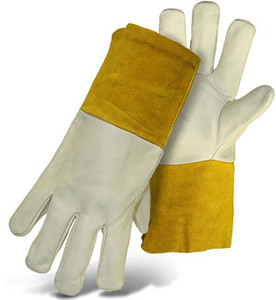Industrial Long Goat Grain Cowhide Split Leather Cotton Lined Full Thumb Safety TIG Welding <b>Gloves</b> Hand Protection - Product Image 1
