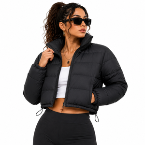 <b>Women's</b> <b>Navy</b> Quilted <b>Jacket</b> Stand Collar Zipper Closure Regular Length Winter Outerwear Full Sleeve Solid Color Waterproof - Product Image 5
