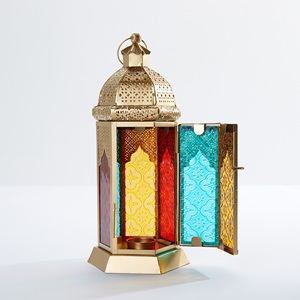 Moroccan <b>Lantern</b> Purple Glass Elegant <b>Brass</b> Hanging Lamp Antique Decorative Light for Home and Garden Ambiance - Product Image 5