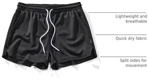 Pantalones Cortos de Baloncesto para Hombre, Negros, de Malla, Casuales, con Logotipo Frontal, Cintura Media, Cordón Ajustable, Transpirables y de Secado Rápido - Product Image 3