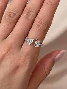 Anillo de Diamantes Cultivados en Laboratorio con Corte Esmeralda y Corte Pera, Anillo Abierto con Pavé de Diamantes, Certificado IGI - Product Image 1