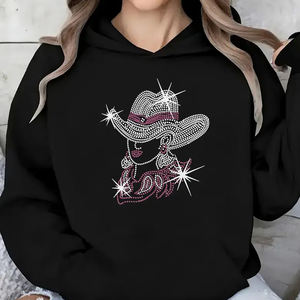 Sudadera con Capucha de Diamantes de Imitación Directo de Fábrica para Mujer, a la Moda, 100% Algodón, Ropa Urbana de Invierno con Capucha Cómoda, Tejido Jersey, Logotipo Frontal - Product Image 1