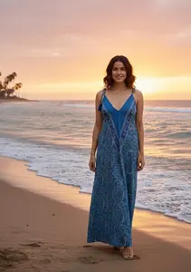 Vestido Largo de Verano con Estampado y Cuello en V para Mujer, Estilo Bohemio, Espalda Descubierta, Vestido Maxi de Seda para la Playa o la Noche - Product Image 6