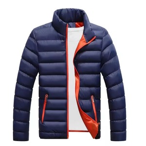 Chaqueta Acolchada Azul Marino para Hombre con Forro Naranja, Cuello Alto, Cierre de Cremallera, Resistente al Viento, Abrigo Casual de Invierno - Product Image 1