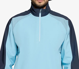Veste de sport athlétique respirante pour homme, col zippé, bleu marine clair, coupe régulière, en polyester tricoté, idéale pour le printemps - Product Image 3