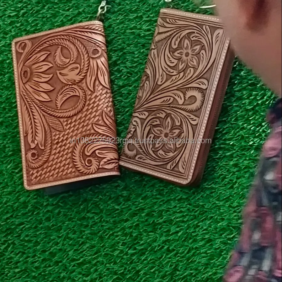 Tas Genggam Wanita Multi Guna Dompet Ukir Kulit Asli Tas Tangan Tooled Kulit PU Kulit Tali Pegangan Disesuaikan Kualitas Bagus