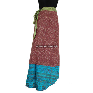 2026 High Quality Indian Silk Sari Magic <b>Wrap</b> <b>Skirts</b> 2 Layer Reversible Maxi Plus Size Bohemian Style - Product Image 4