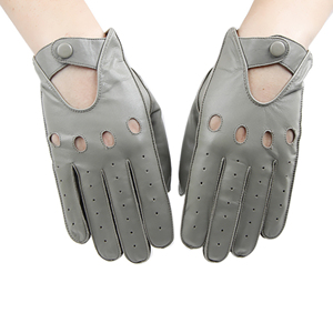 Gants de conduite en cuir pour hommes, demi-doigts, respirants, gants de course, gants de sport en cuir véritable pour la conduite automobile - Product Image 1