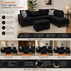 Luxury L Shape Sectional <b>Sofa</b> Bed Set Memory <b>Foam</b> Filled Compact Convertible Sleeper Couch Modern Living Room Home Hotel <b>Sofa</b> - Product Image 5