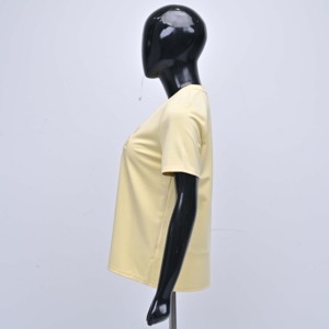 Women's Pale Yellow 100% Cotton Jersey Crew Neck Short Sleeve <b>T</b>-<b>Shirt</b> Regular Fit <b>Sequin</b> Embroidery Casual Breathable All - Product Image 2