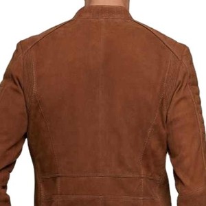 <b>Men's</b> Brown <b>Suede</b> Motorcycle <b>Jacket</b> Stand Collar Zipper Closure Regular Fit Moto Biker Style Autumn Wear Sample Available - Product Image 2