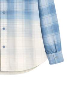 Camisa de Franela a Cuadros Azul Degradado Personalizada para Mujer, Manga Larga, Cierre de Botones, Estilo Casual, Mezcla de Algodón, Blusa para Otoño e Invierno - Product Image 6