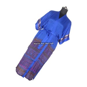 KL017 Robe de nuit longue en soie sari kimono ample à imprimé floral coloré vintage pour femme, séchage rapide, manches longues, collection automne-hiver - Product Image 1