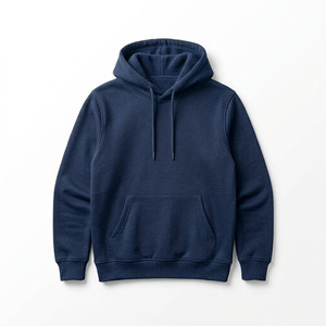 Sweat-shirt à capuche uni bleu foncé double doublure, en coton premium, coupe ample, molleton technique, vente en gros, faible MOQ, fabricant de modèles vierges - Product Image 1