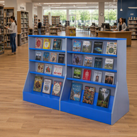 Étagères de présentation robustes pour la vente au détail, 2 baies, 4 niveaux, étagère gondole en bois bleu gris pour bibliothèque, librairie