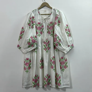 เดรสลำลองผู้หญิง ใส่ได้ทุกวัน ทุกฤดู ผ้าทอ 100% ผ้าฝ้าย พิมพ์ลายดอกไม้/สีพื้น แขนสั้น เอวทรงเอ็มไพร์ ทรงเบบี้ดอลล์ - Product Image 1