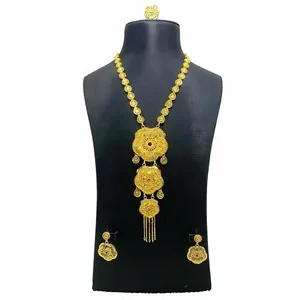 Long 24K Gold Plated Women's <b>Bridal</b> Charm Necklace Set Fashionable Classic Flower Pattern <b>Box</b> Chain Wedding Party Gift-Brass - Product Image 6