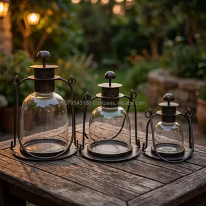 Outdoor Glass Lantern Set with Metal Frame Cylindrical Shape Empty <b>Candle</b> <b>Holder</b> for <b>Garden</b> Decoration - Product Image 4