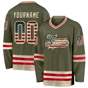 Maillot de hockey personnalisé olive vintage avec drapeau américain pour saluer les uniformes d'équipe des services militaires, sublimé, respirant, 100 % polyester - Product Image 1