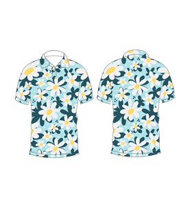 เสื้อโปโลพิมพ์ลายดอกเดซี่ลำลองสำหรับบุรุษแขนสั้นแฟชั่นฤดูร้อนคอปกสีฟ้าเสื้อยืดสีฟ้า - Product Image 3