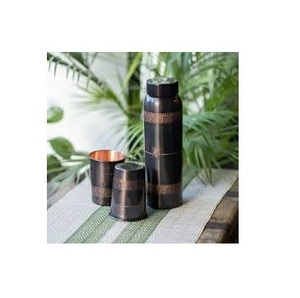 Elegante Juego de Termo de Cobre Puro Curvo con Tapas, Diseño Tradicional Chino, Botella de Agua Portátil para Viajes - Product Image 1