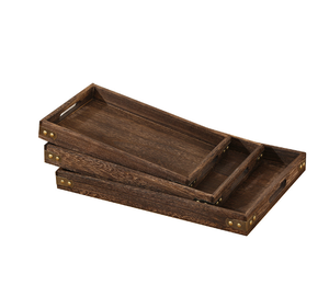 Plateau de service rustique en bois avec poignée, plateau de table basse rectangulaire en bois style ferme, plateau décoratif pour cuisine, nourriture et petit-déjeuner - Product Image 1