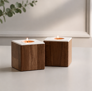 Handcrafted Wooden Tea Light Candle Holders – Rustic Natural Wood Square Candle Stand Set for Home Décor, <b>Table</b> Centerpiece, - Product Image 1