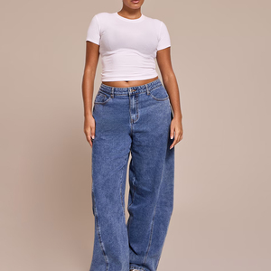 Nueva Llegada, Servicio OEM, Jeans Holgados de Alta Calidad Hechos a Medida para Mujer, Jeans de Mezclilla Holgados de Talla Grande para Mujer - Product Image 1