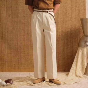 Pantalon cargo vintage pour homme, taille haute, coupe skinny, 100% coton, décontracté, avec poches avant et deux plis - Product Image 5