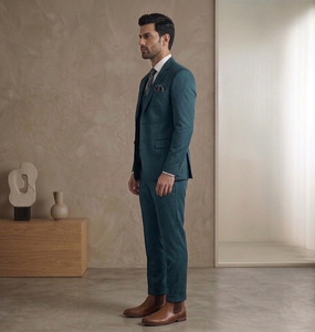 Traje de Negocios y Boda para Hombre Bearfit, Estilo Británico, Corte Slim, Abrigo de Calidad en Tela de Lana Peinada, Transpirable, Cierre de un Solo Botón - Product Image 3