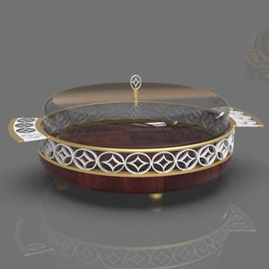 Support à gâteau en acier inoxydable et verre avec cloche en verre, support de présentation de desserts écologique pour boulangerie, blanc doré, passe au lave-vaisselle - Product Image 1