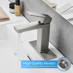 Rubinetto a cascata monocomando a 1 foro con scarico a scomparsa, tubi di alimentazione e piastra di montaggio per lavabo da bagno - Product Image 5