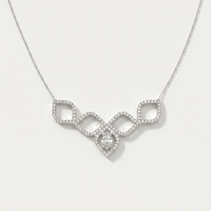 Collar con Colgante de Diamante Geométrico con Piedra de Corte Redondo y Engaste Pavé, Chapado en Rodio, Acero Inoxidable, Estilo Clásico para Mujer - Product Image 3