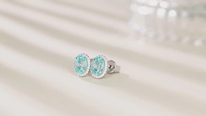 Classic 925 <b>Silver</b> <b>Stud</b> Earrings With Oval Blue Topaz And Diamond Halo For Women Everyday Wear - Product Image 2
