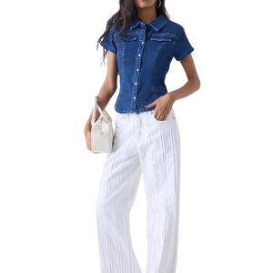 Camisa Casual de Mezclilla para Mujer, con Botones, Lavada, Cómoda, Personalizable, de Algodón, al por Mayor - Product Image 2