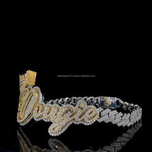 Hip Hop 14mm Pulsera de eslabones cubanos Iced Out 925 Starling Silver Chapado en oro Custom Latter Name Pulseras - Product Image 2