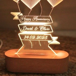 Lampe LED 3D Illusion Personnalisée Blanc Chaud avec Base en Bois pour Nuit Romantique et Anniversaire - Vente en Gros - Product Image 4