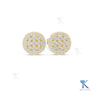 Lab Grown Diamond Round Pave Cluster <b>Stud</b> Earrings Open Gallery 14K Solid Gold Fine Women Jewelry Wedding Anniversary Gift - Product Image 4