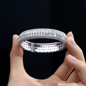 Multi Row Pave Round Cut Lab Grown Diamond Bangle <b>Bracelet</b> 925 Sterling Silver 10K 14K 18K Solid Gold Fine Jewelry Factory - Product Image 1