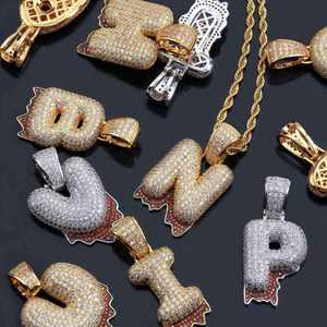 New Wholesale Price Custom <b>Name</b> Silver Hip Hop Cuban Link <b>Chain</b> Crushed Iced Moissanite Letter Charm Pendant - Product Image 1